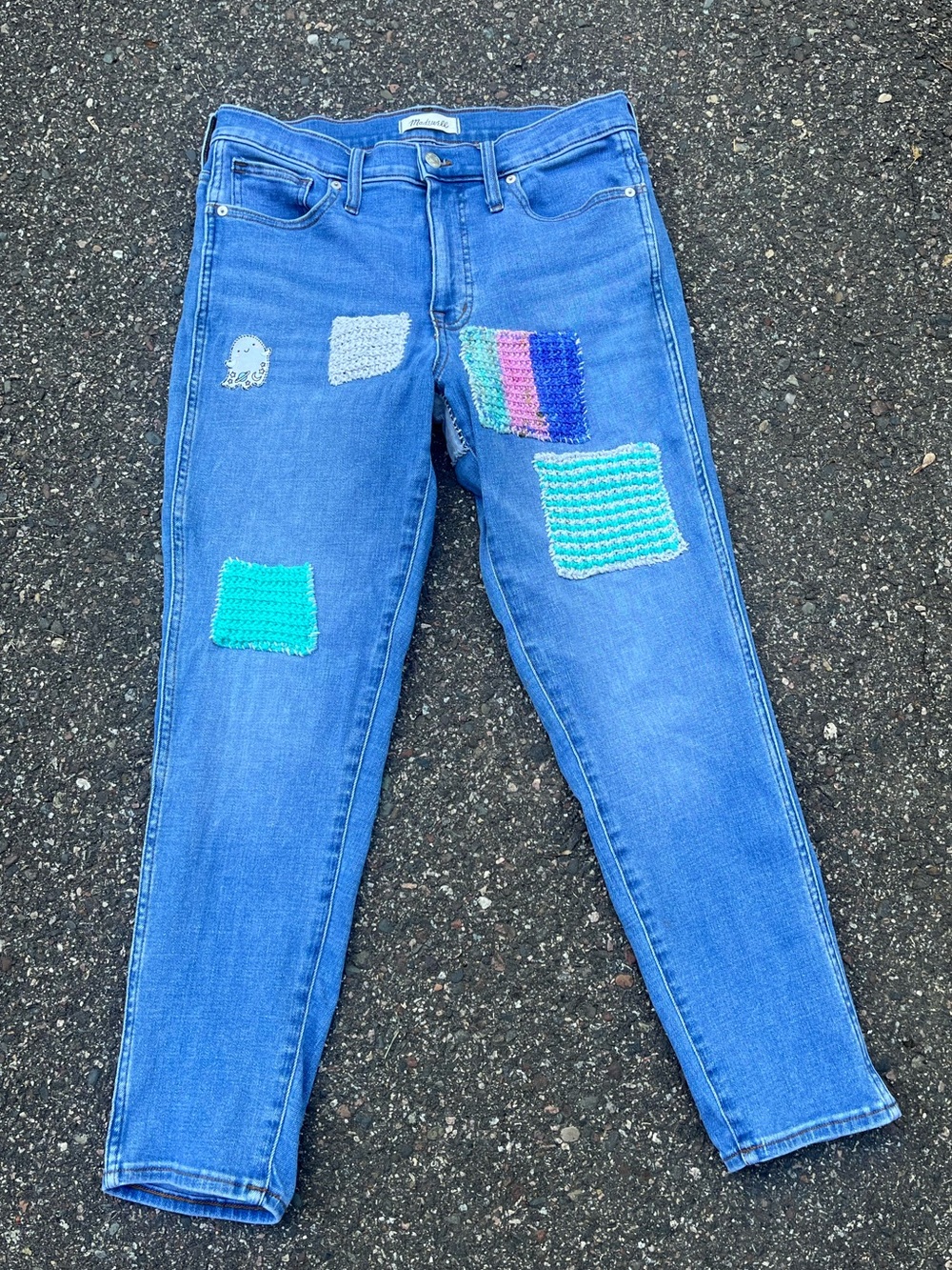 Madewell OOAK Mid-rise Women’s Jeans with Colorful Patchwork boho festival